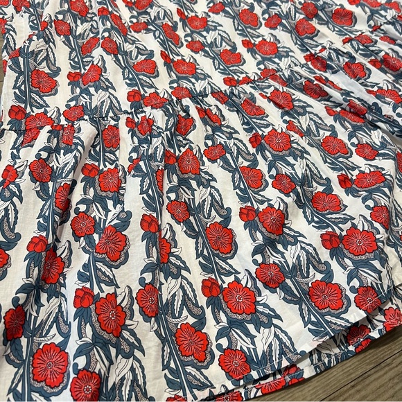 NWT J.Crew V-neck Maxi in Ivory Cerise Poppy Print Floral Cotton Tiered Dress - Picture 7 of 16